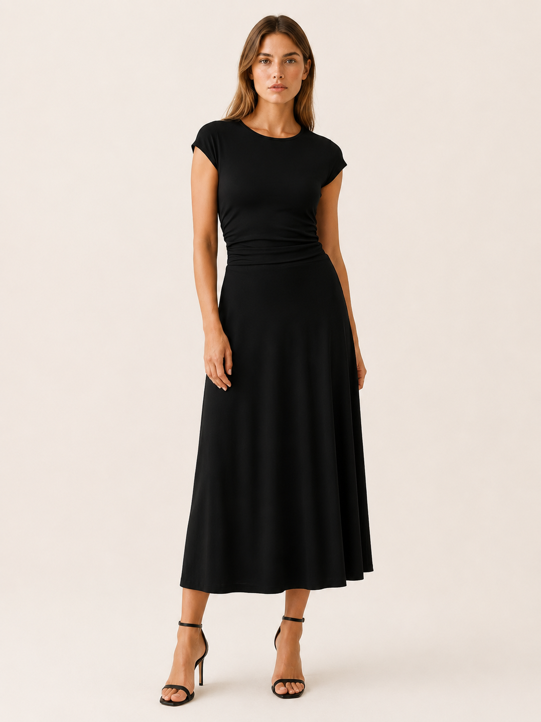 Ravelle | Midi Dress with Cap Sleeves and High Waist