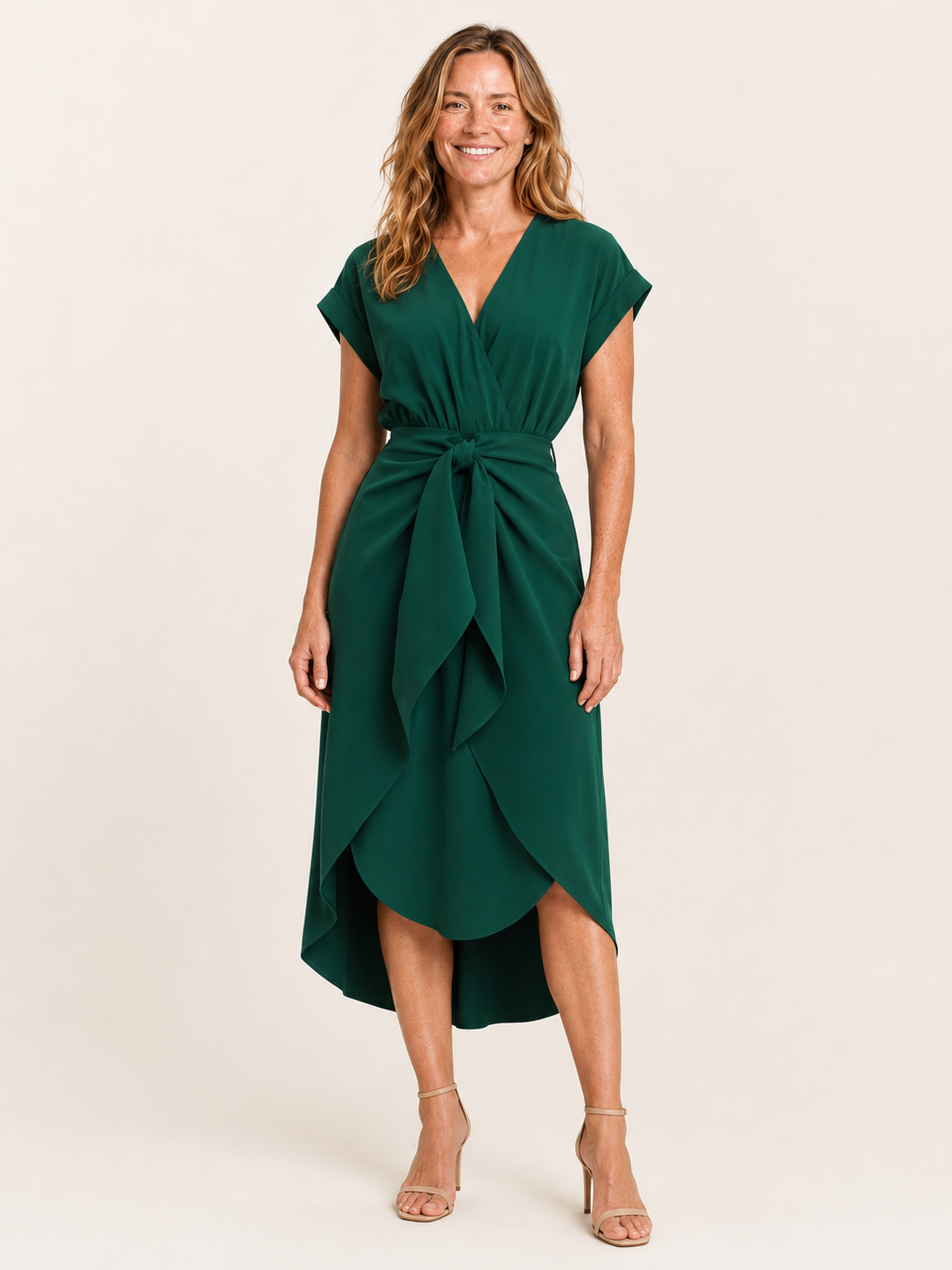 Renata | Women's Wrap Tie Waist Wedding Guest Midi Dress