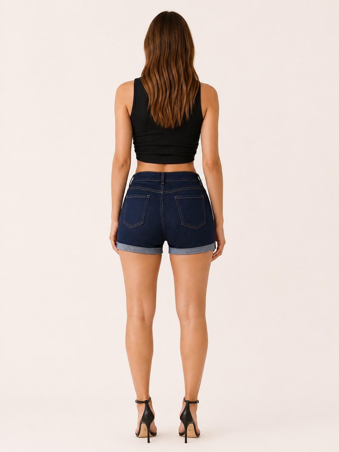 Renee | Women's High Waisted Cuffed Denim Shorts