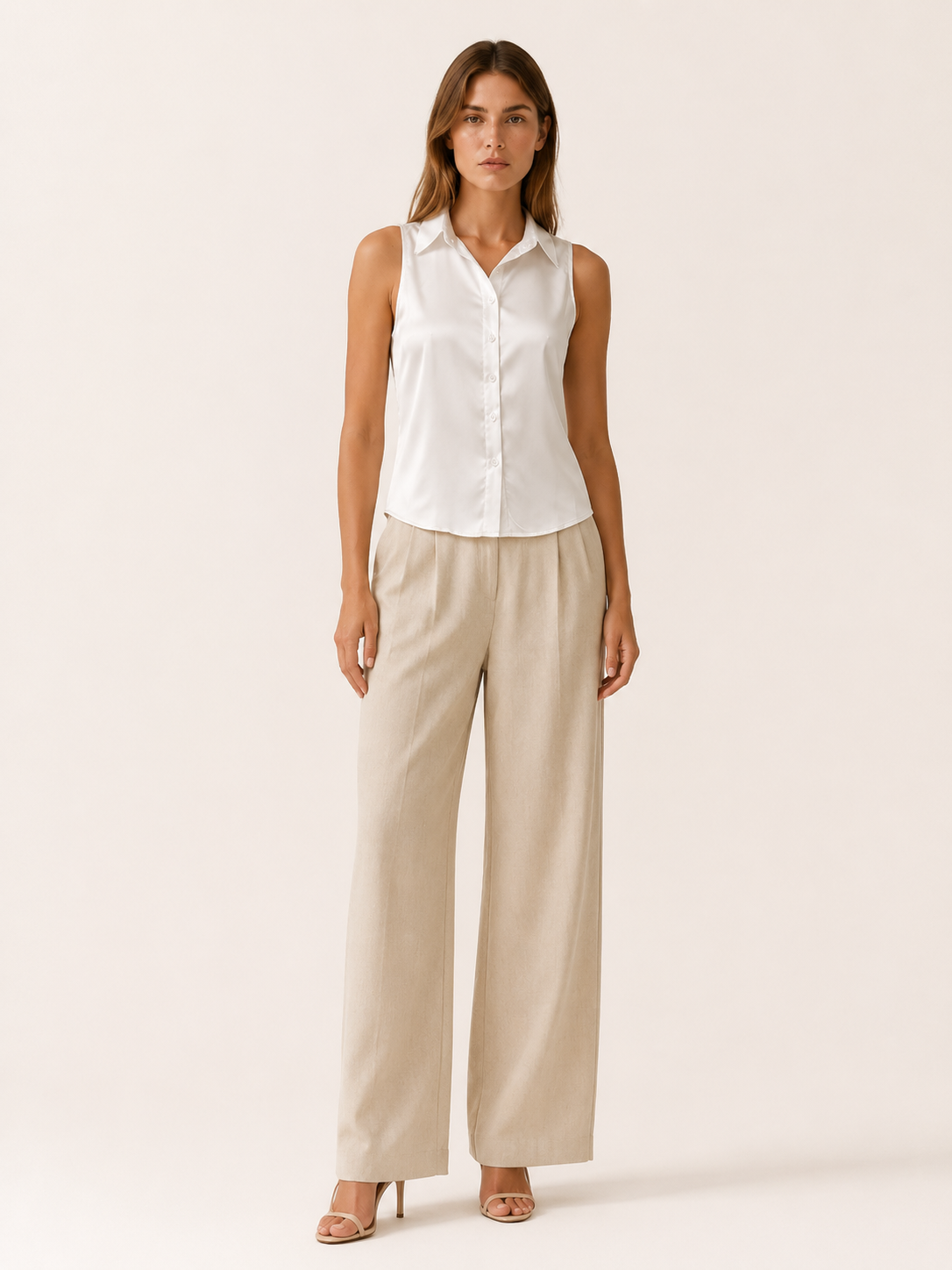 Renley | Women's Sleeveless Collared Button Front Shirt