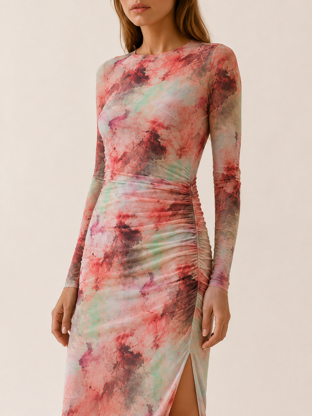 Rhaina | Tie-Dye Midi Dress with Long Sleeves