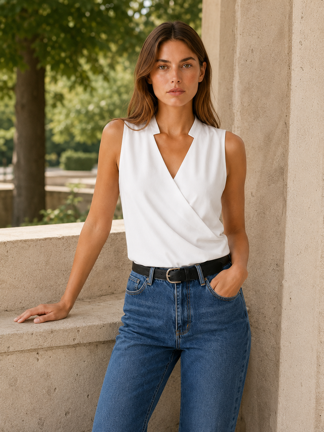Rhiannon | Women's Sleeveless V Neck Wrap Top