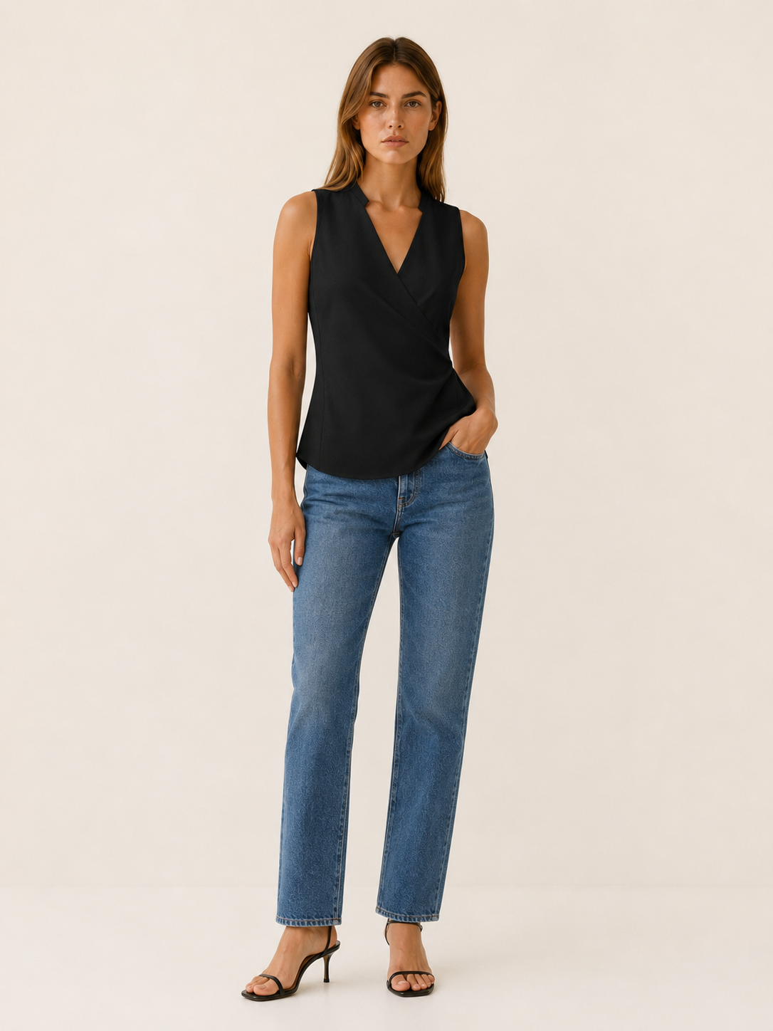 Rhiannon | Women's Sleeveless V Neck Wrap Top