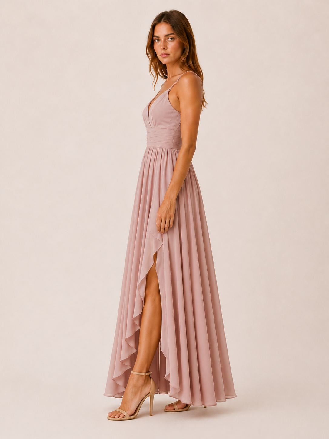Rhoswen | Pleated Maxi Dress with Asymmetric Shoulder Side Slit