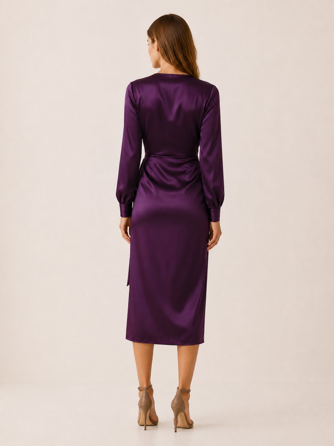 Rianna | Satin Wrap Midi Dress with Tie Waist
