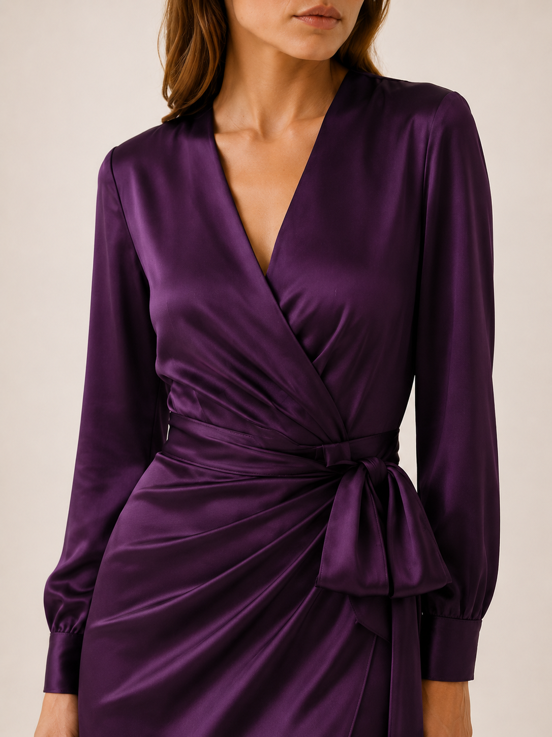Rianna | Satin Wrap Midi Dress with Tie Waist