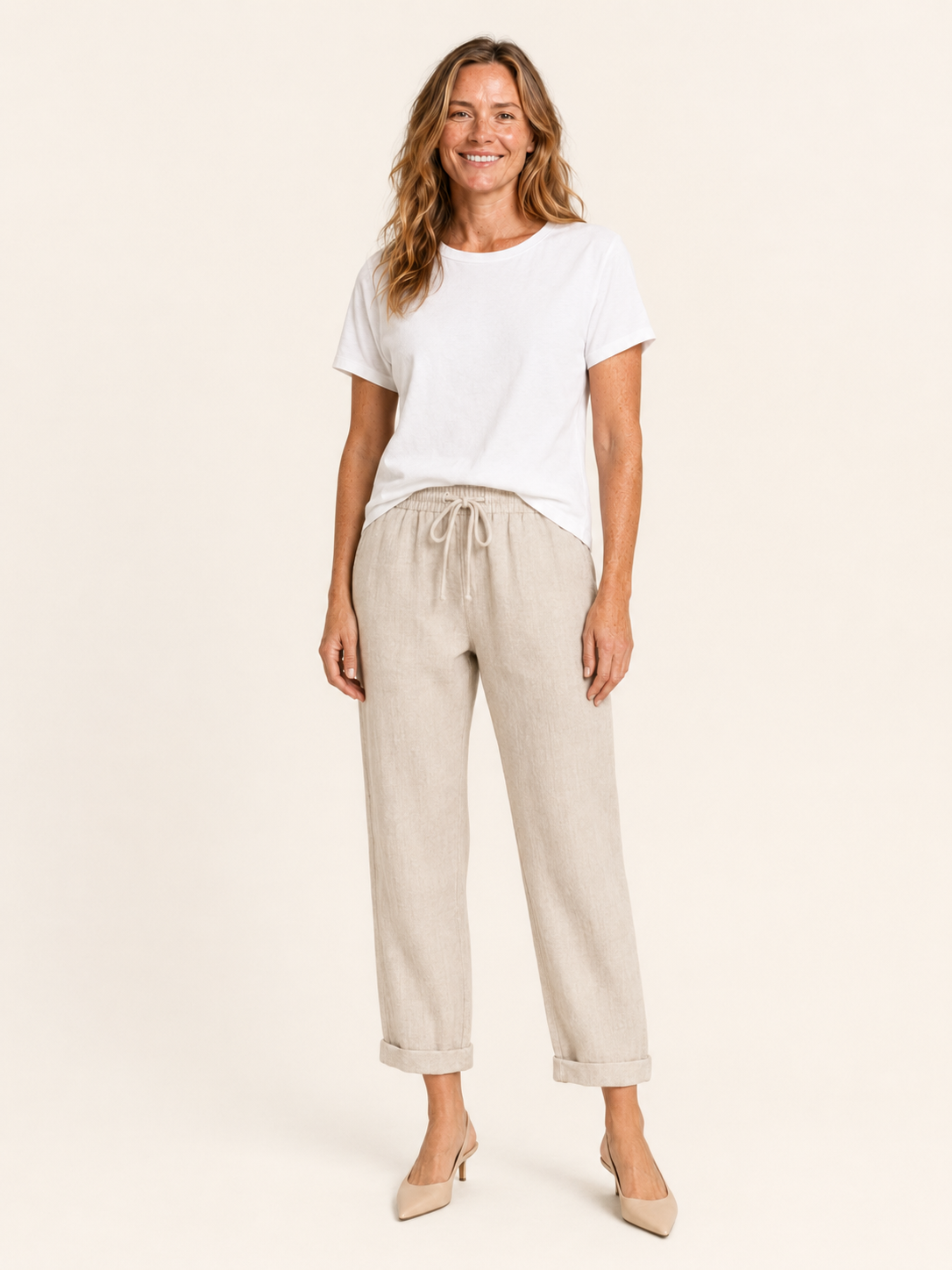 Ricci | Women's Linen Blend Drawstring Tapered Pants