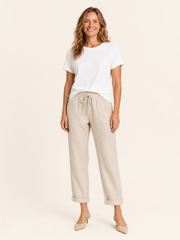 Ricci | Women's Linen Blend Drawstring Tapered Pants