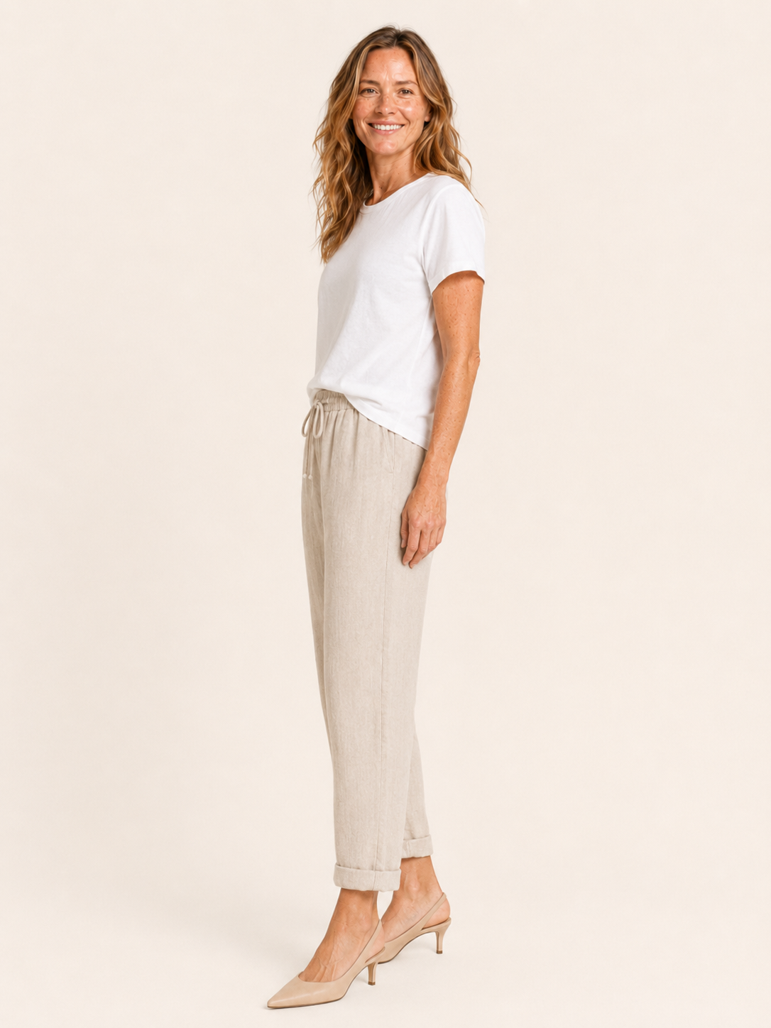 Ricci | Women's Linen Blend Drawstring Tapered Pants