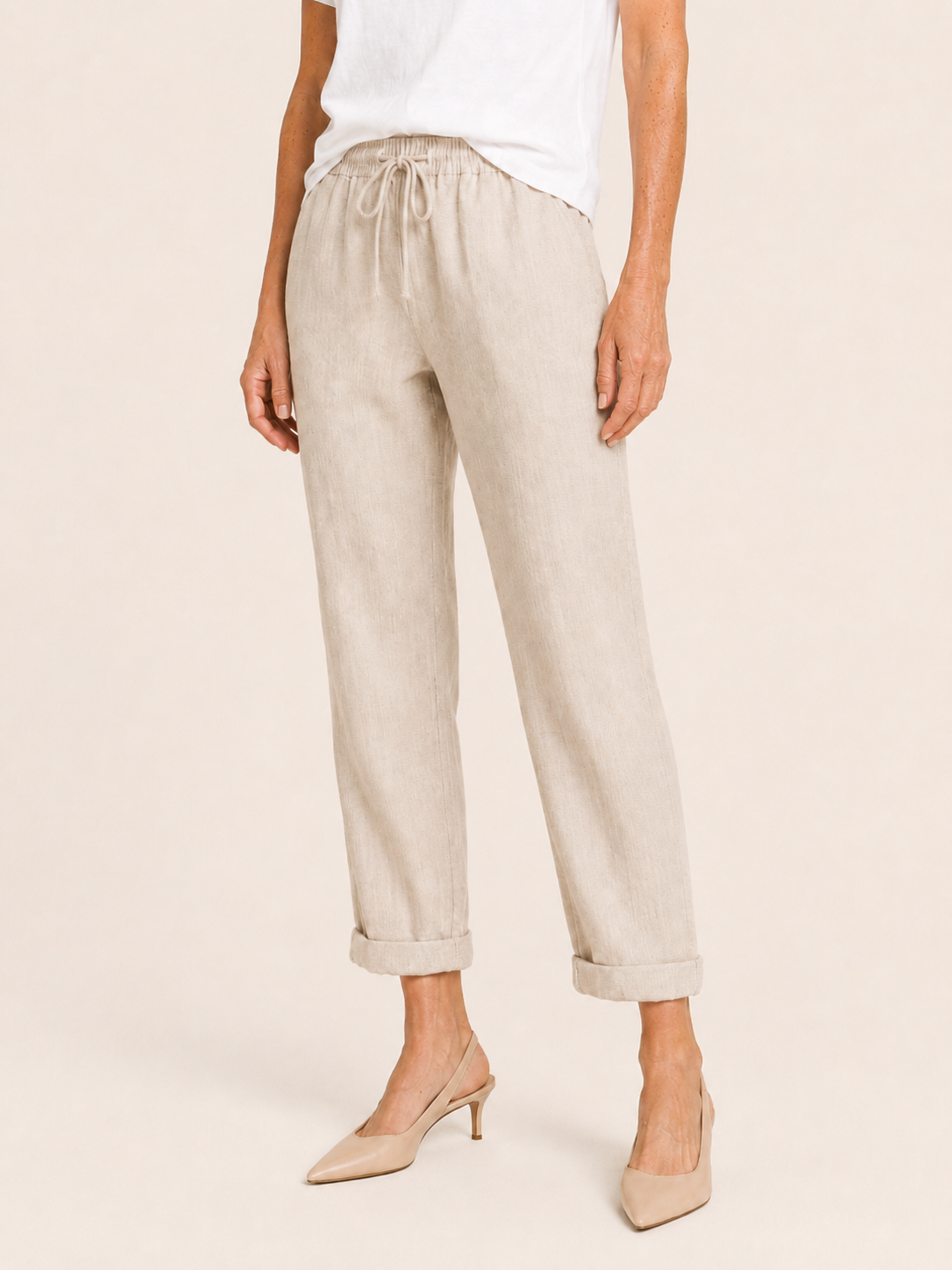 Ricci | Women's Linen Blend Drawstring Tapered Pants