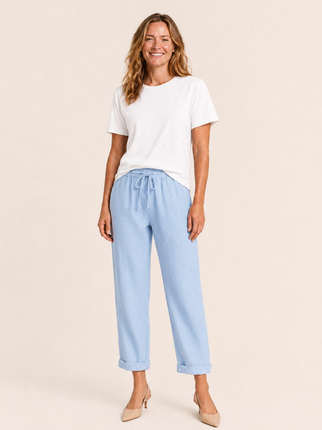 Ricci | Women's Linen Blend Drawstring Tapered Pants