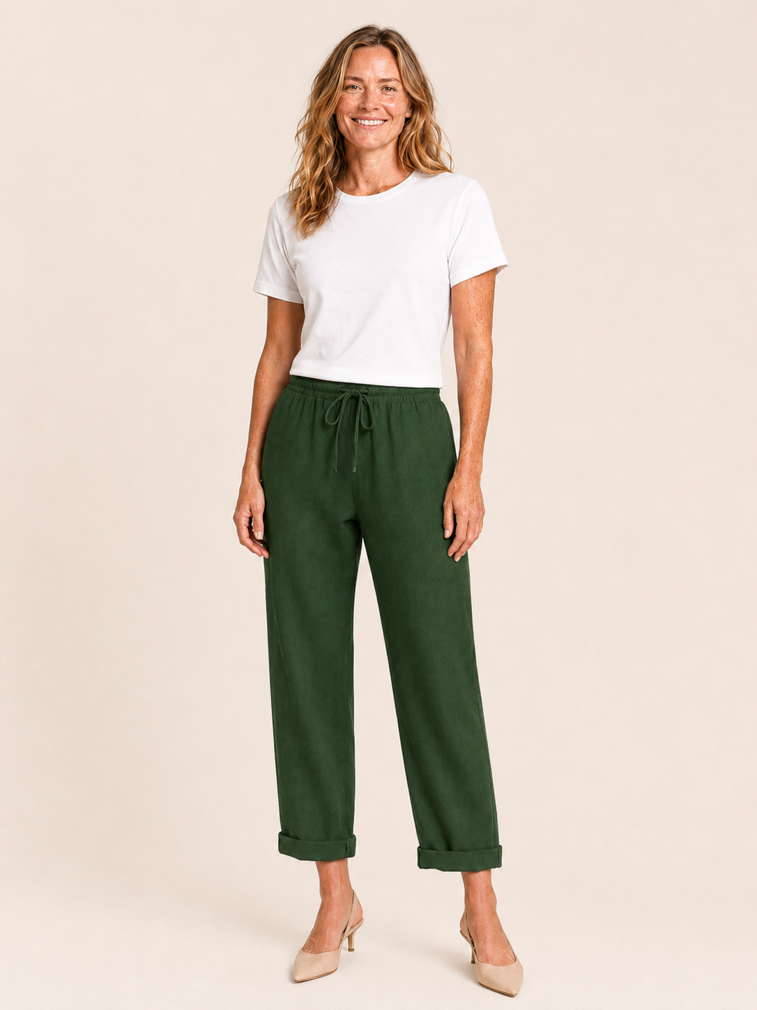 Ricci | Women's Linen Blend Drawstring Tapered Pants