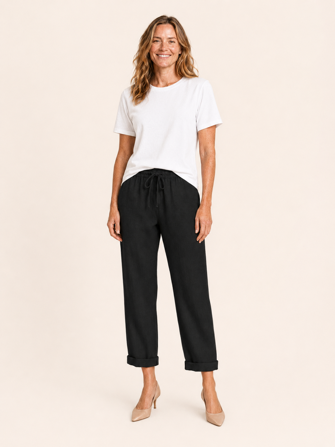 Ricci | Women's Linen Blend Drawstring Tapered Pants