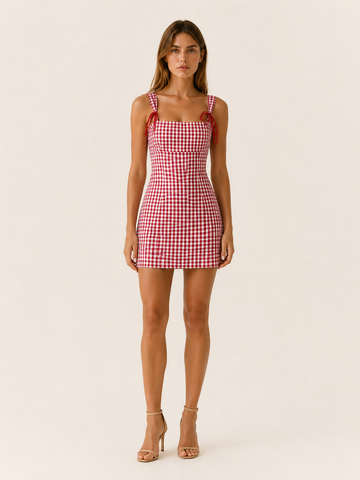 Rivka | Gingham Mini Dress with Square Neck