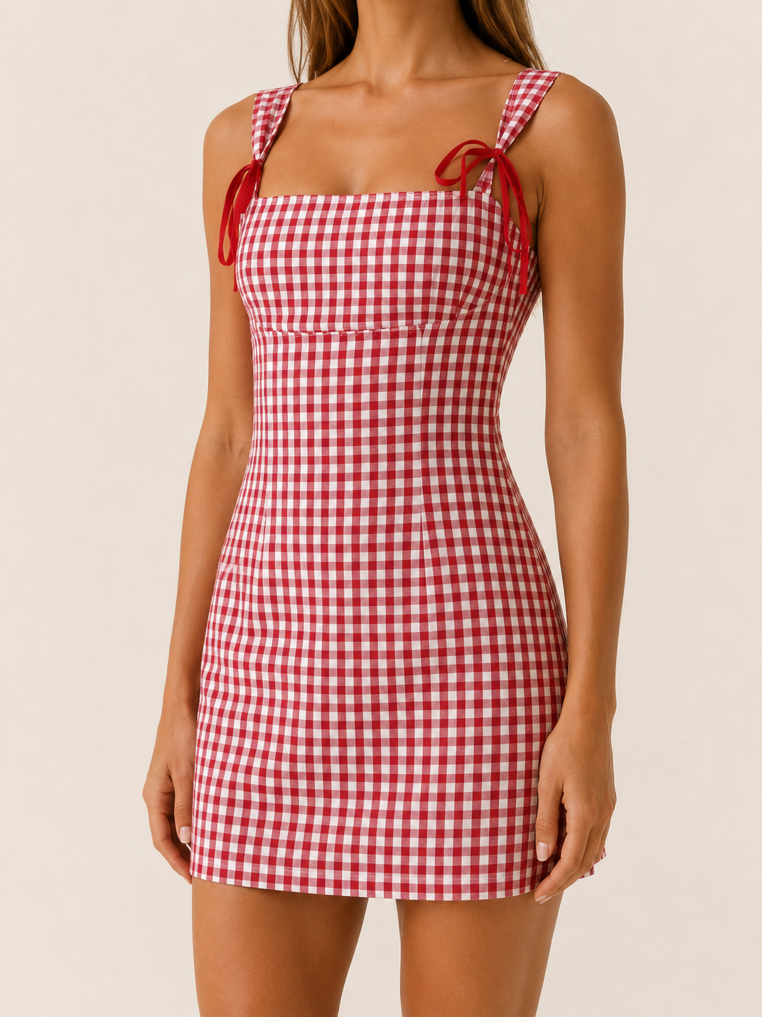 Rivka | Gingham Mini Dress with Square Neck