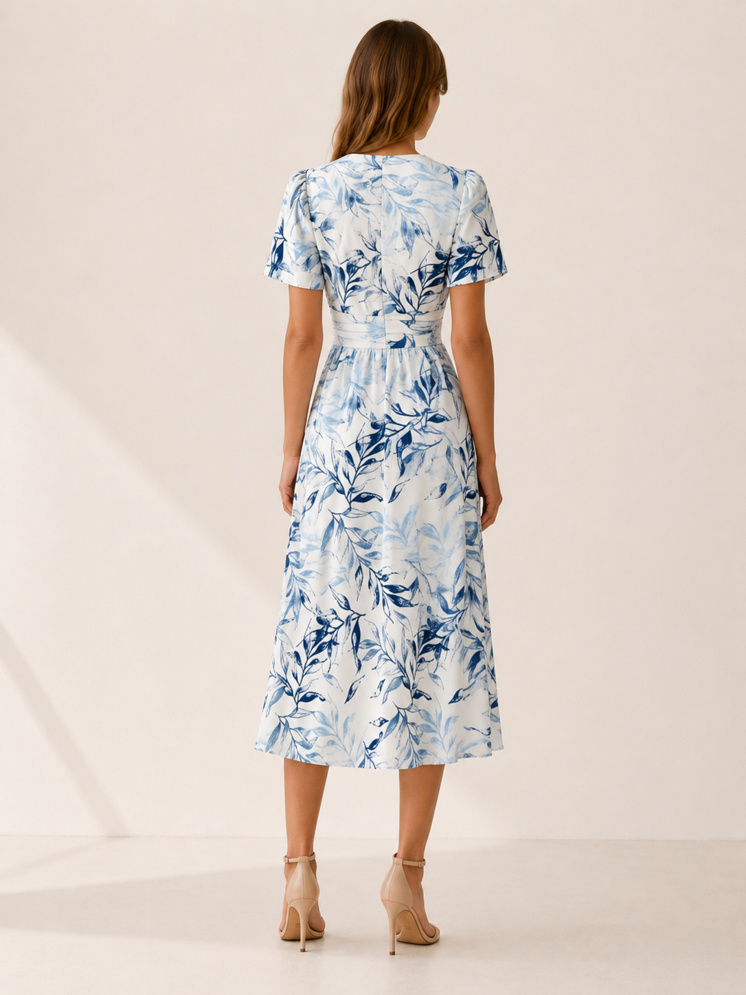 Rochelle | Plant Print Midi Dress with V Neck