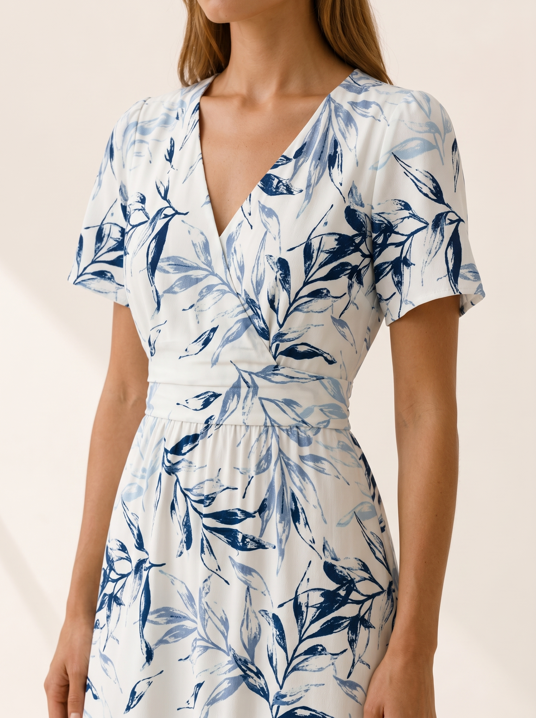 Rochelle | Plant Print Midi Dress with V Neck