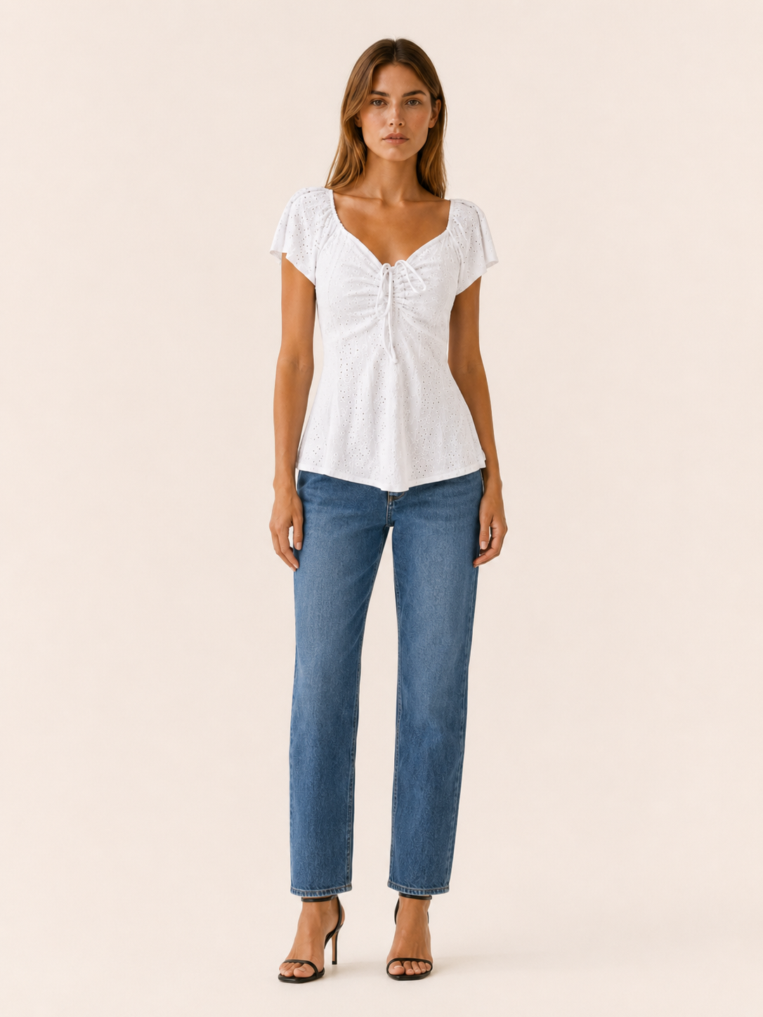 Romina | Women's Eyelet Puff Sleeve Tie Front Blouse