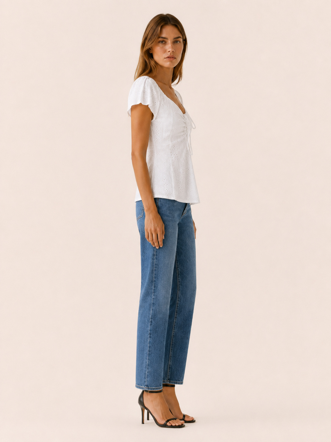 Romina | Women's Eyelet Puff Sleeve Tie Front Blouse