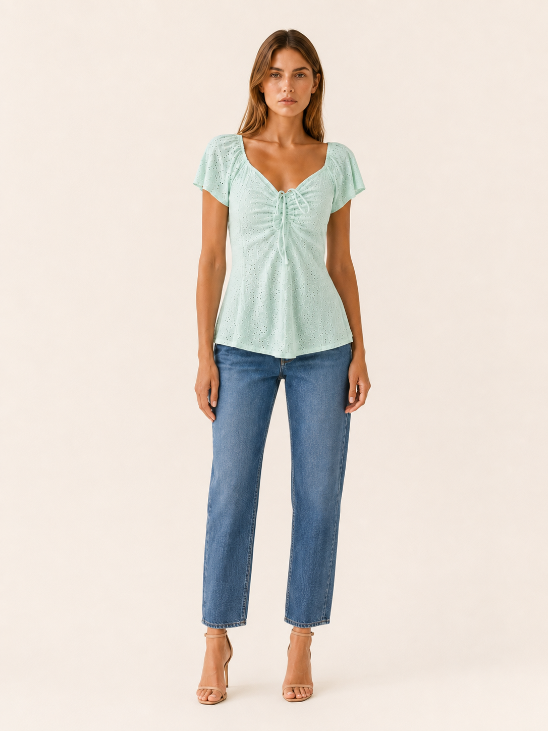 Romina | Women's Eyelet Puff Sleeve Tie Front Blouse