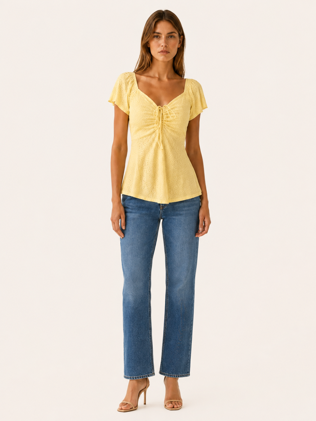 Romina | Women's Eyelet Puff Sleeve Tie Front Blouse