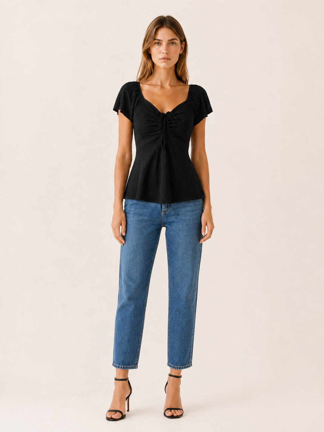 Romina | Women's Eyelet Puff Sleeve Tie Front Blouse
