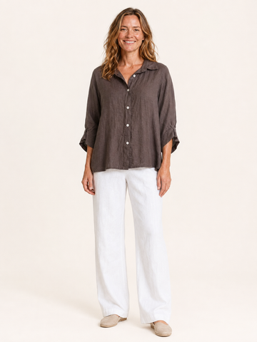 Rosamund | Women's Linen Blend Three Quarter Sleeve Shirt