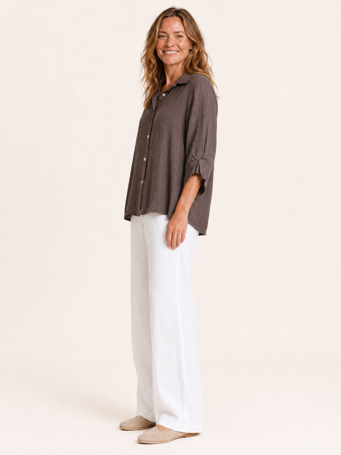 Rosamund | Women's Linen Blend Three Quarter Sleeve Shirt