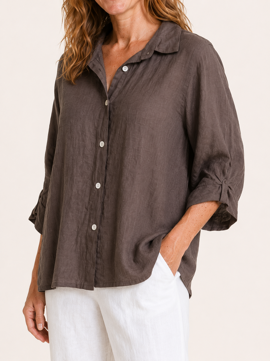 Rosamund | Women's Linen Blend Three Quarter Sleeve Shirt
