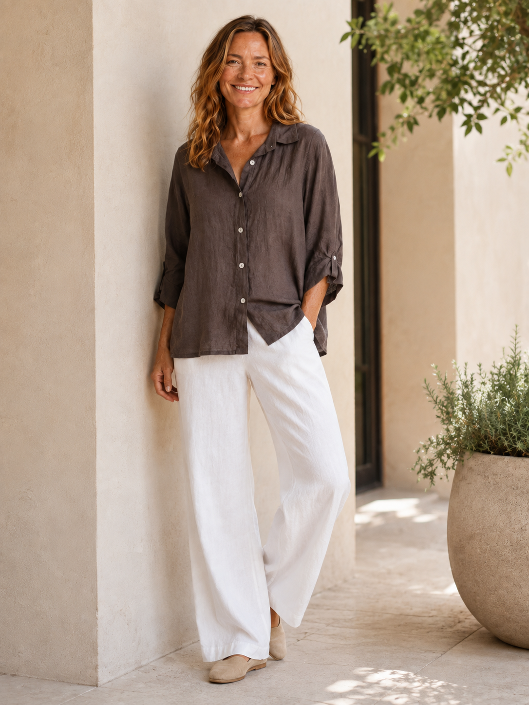 Rosamund | Women's Linen Blend Three Quarter Sleeve Shirt