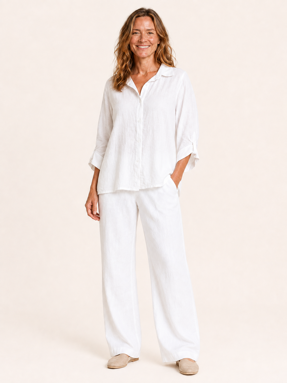Rosamund | Women's Linen Blend Three Quarter Sleeve Shirt