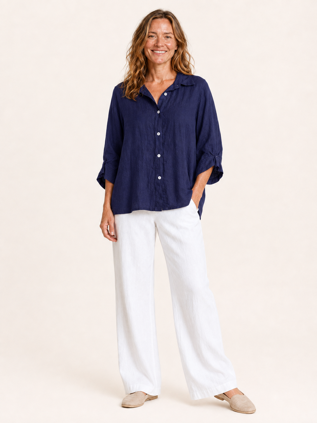 Rosamund | Women's Linen Blend Three Quarter Sleeve Shirt