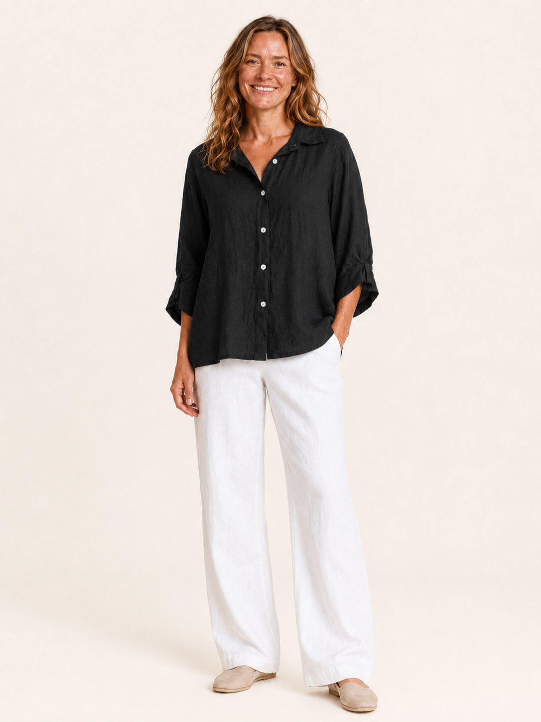Rosamund | Women's Linen Blend Three Quarter Sleeve Shirt