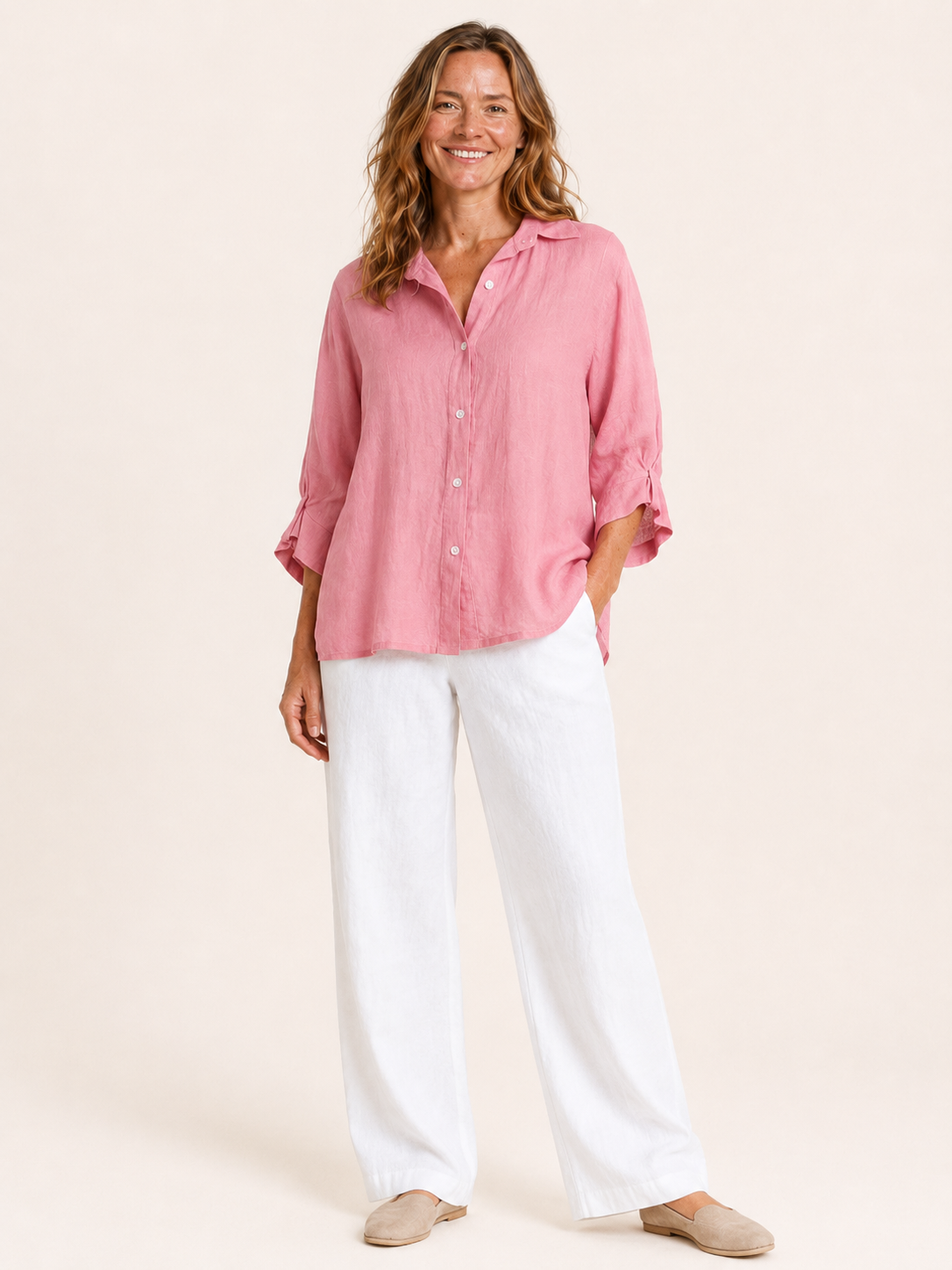 Rosamund | Women's Linen Blend Three Quarter Sleeve Shirt