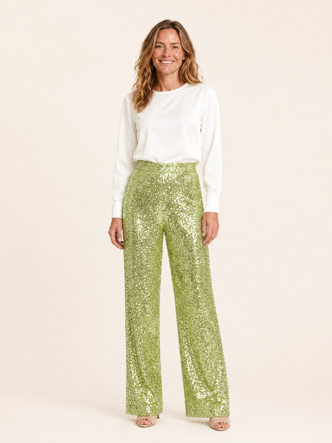 Rossi | Women's High Waisted Sequin Straight Leg Pants
