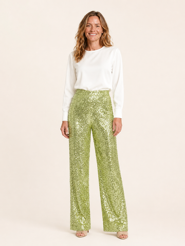 Rossi | Women's High Waisted Sequin Straight Leg Pants