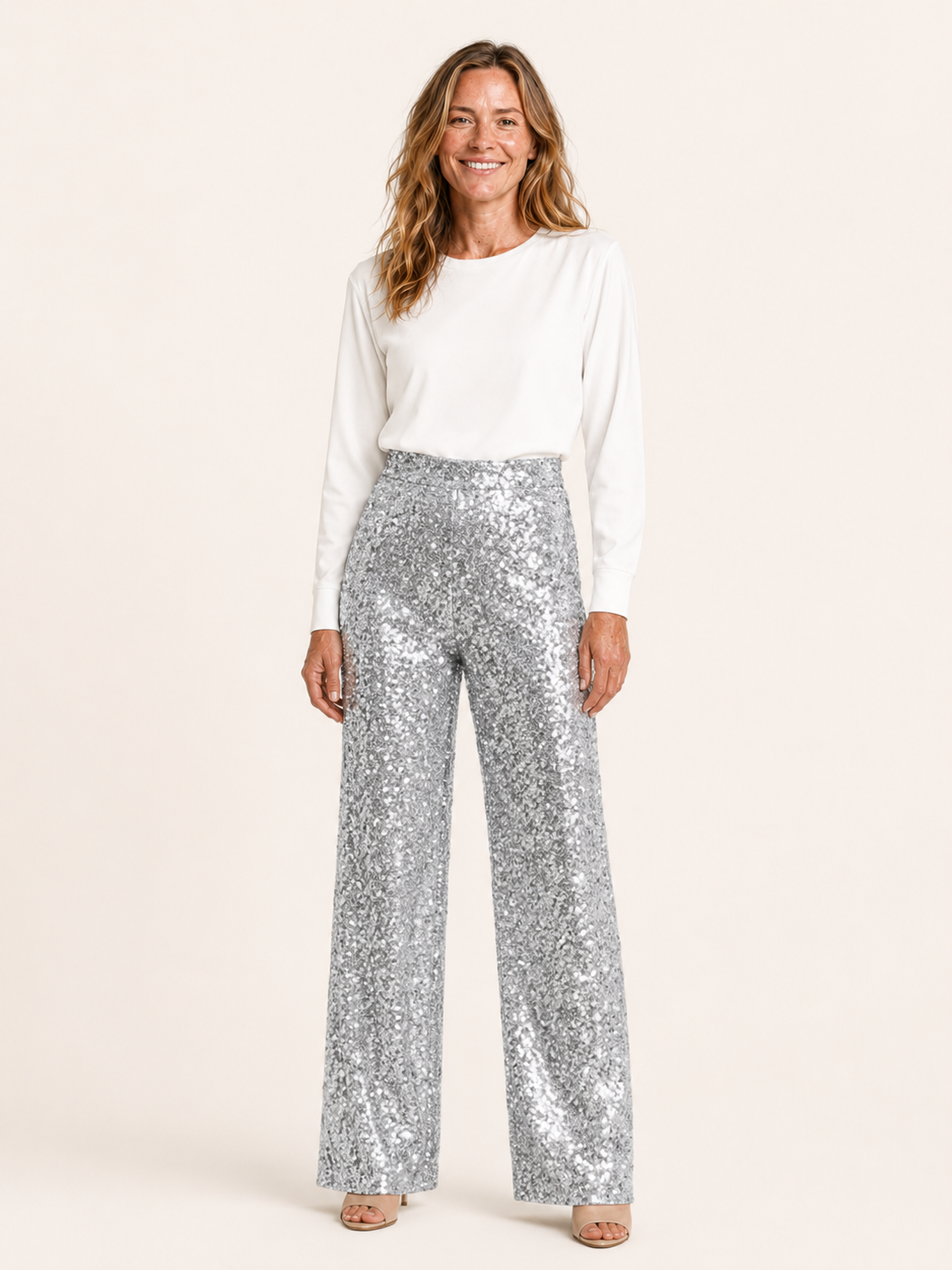 Rossi | Women's High Waisted Sequin Straight Leg Pants