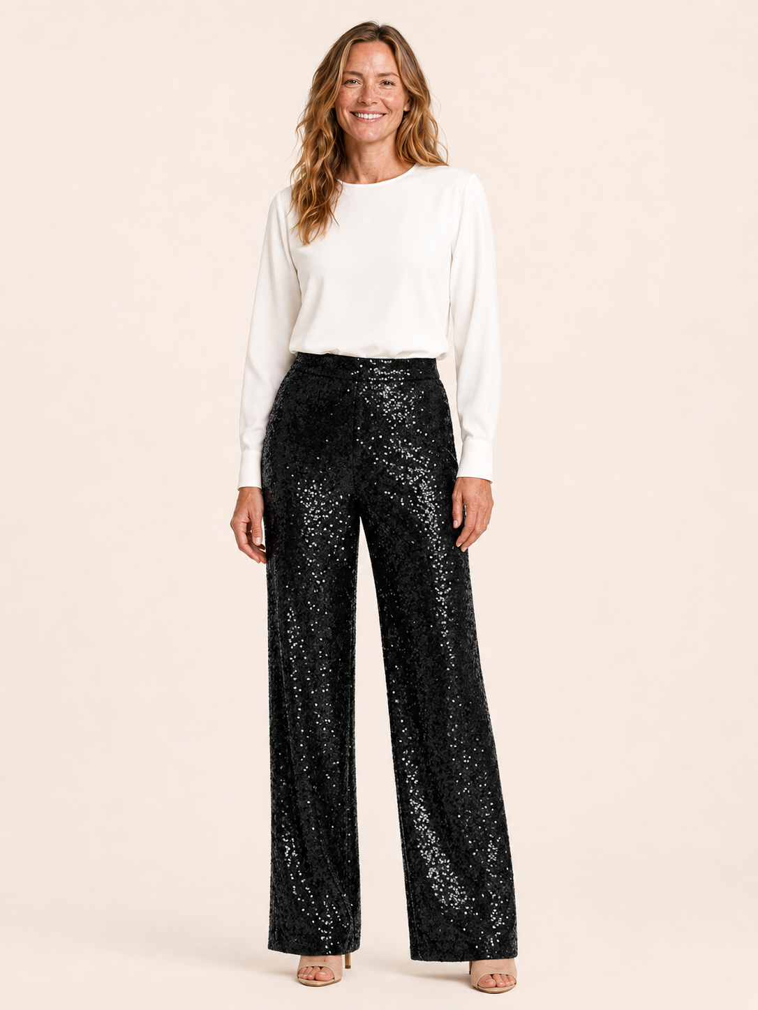Rossi | Women's High Waisted Sequin Straight Leg Pants