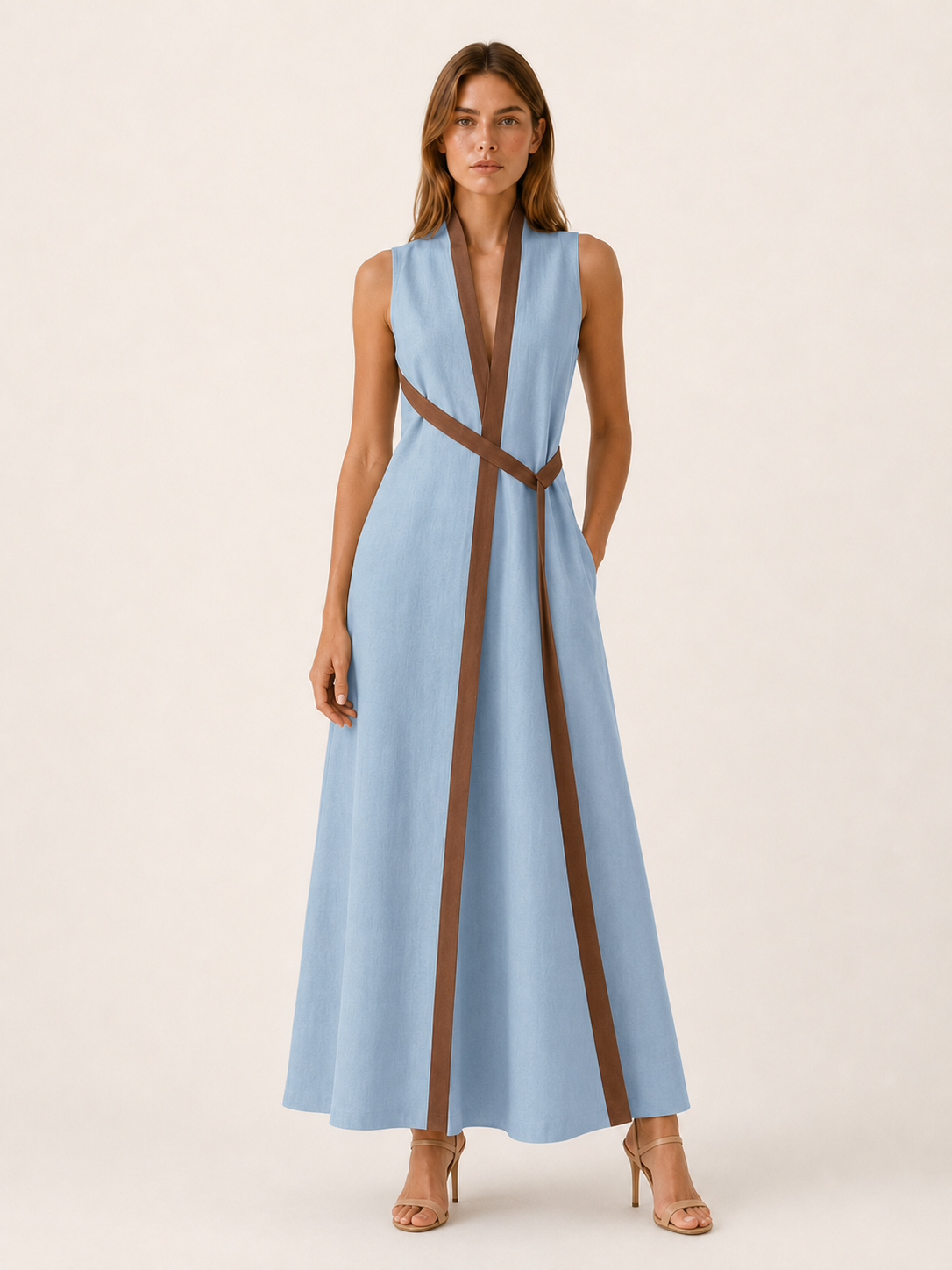 Rovelle | Sleeveless Wrap Maxi Dress with Contrast Trim