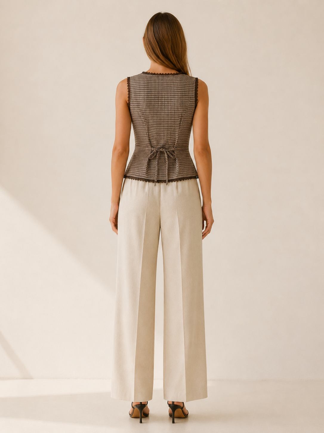 Roxane | Women's Plaid Lace Trim Sleeveless Vest