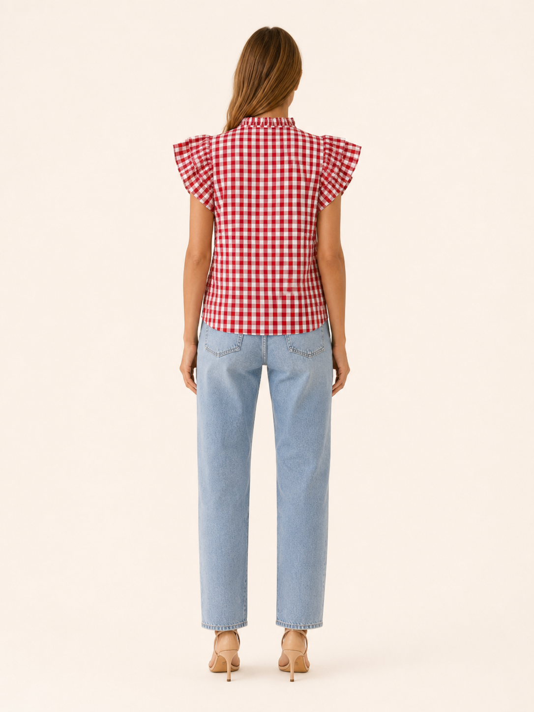 Ruelle | Women's Gingham Puff Sleeve Summer Blouse