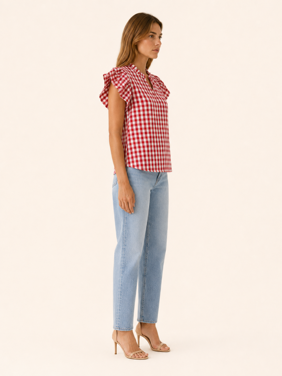 Ruelle | Women's Gingham Puff Sleeve Summer Blouse