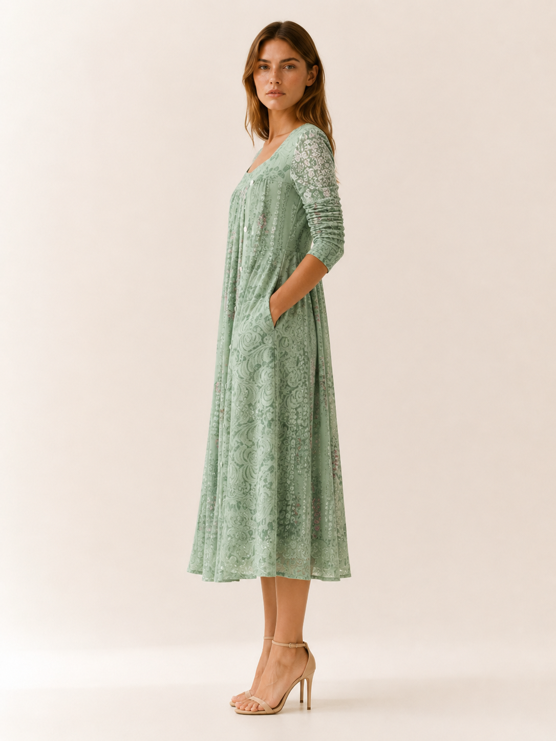 Sabella | Square Neck Midi Dress with Side Pockets