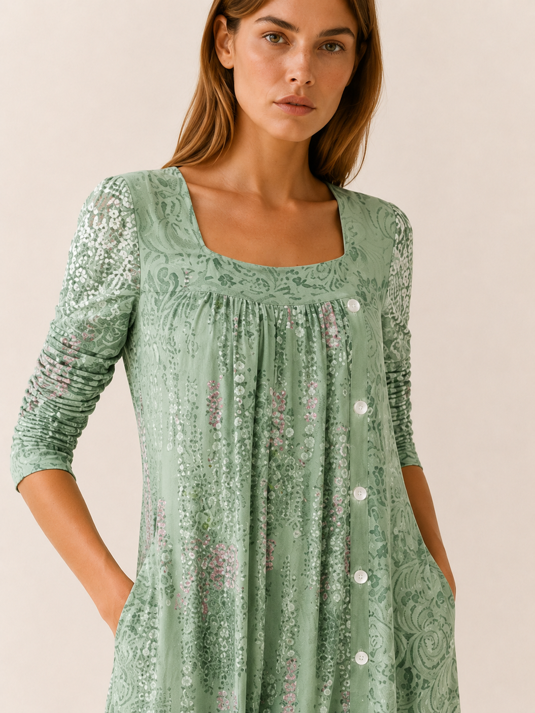 Sabella | Square Neck Midi Dress with Side Pockets