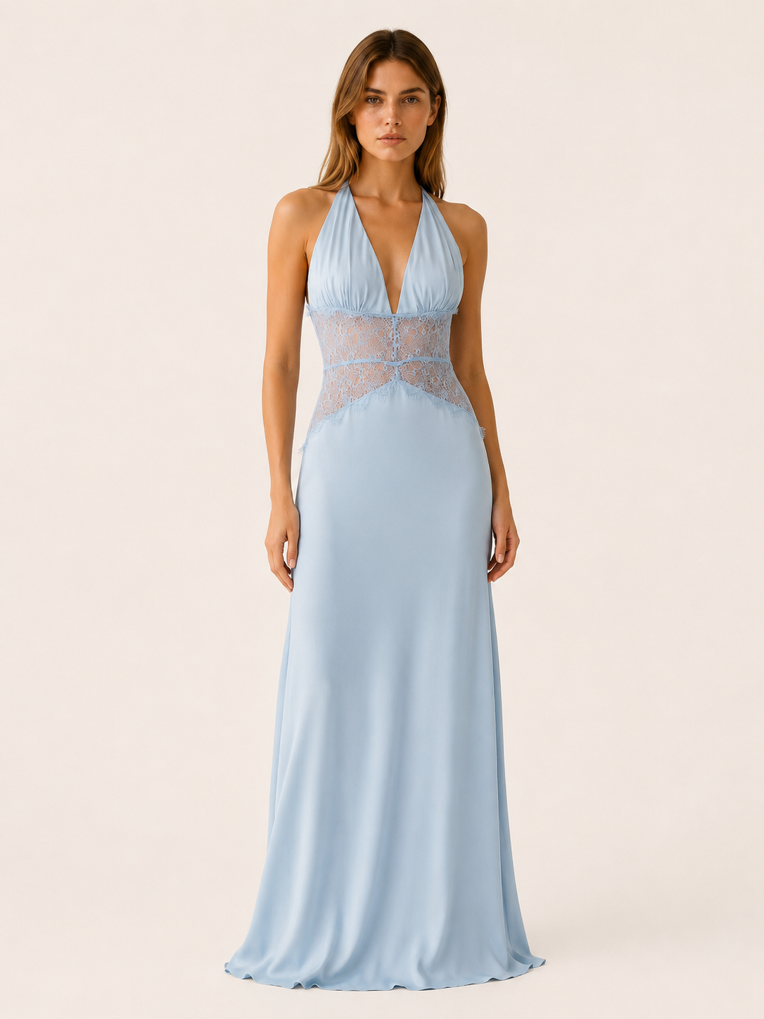 Saira | Halter Neck Maxi Dress with Waist Detail