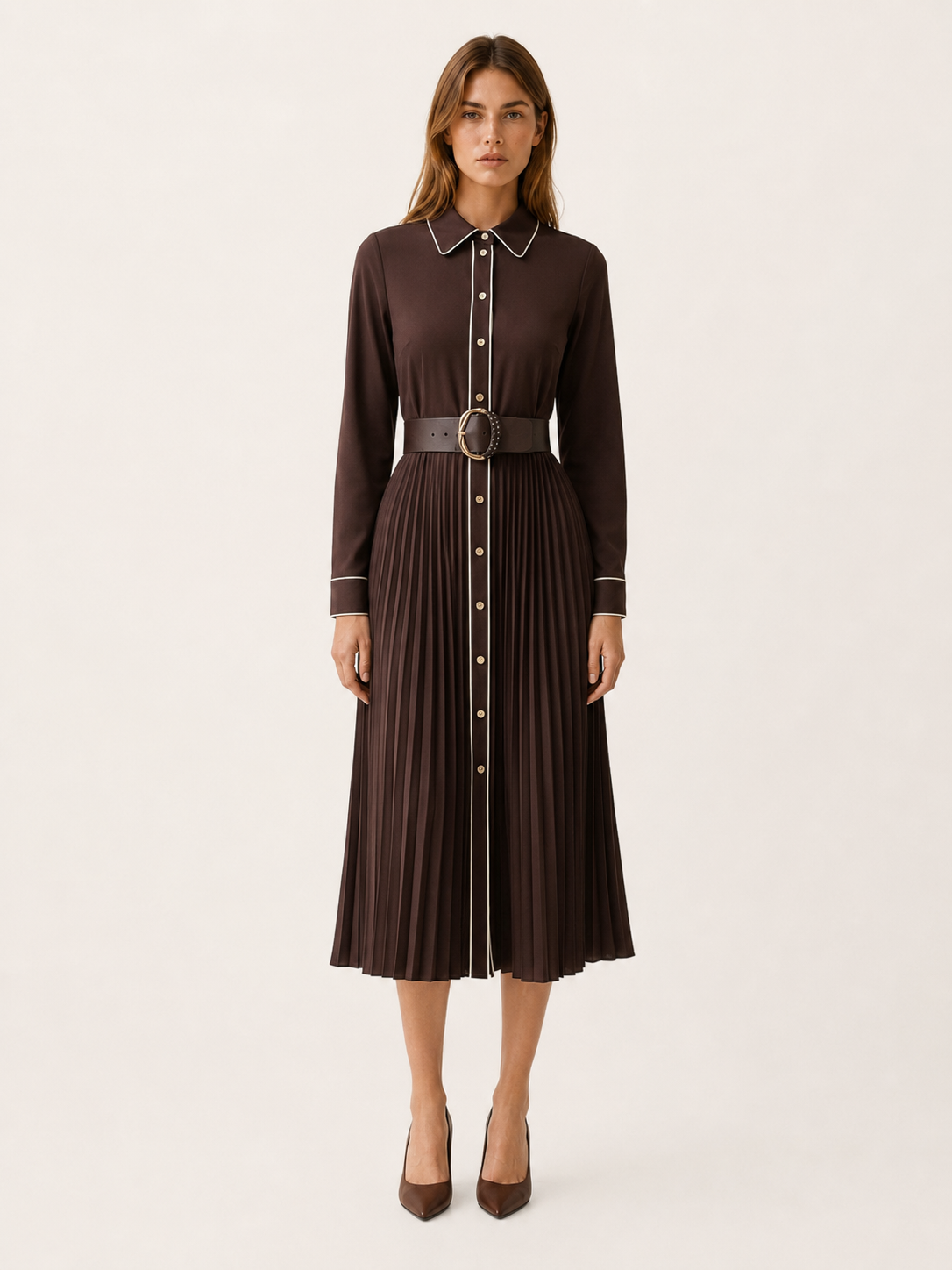 Samara | Chiffon Midi Dress with Pleated Skirt