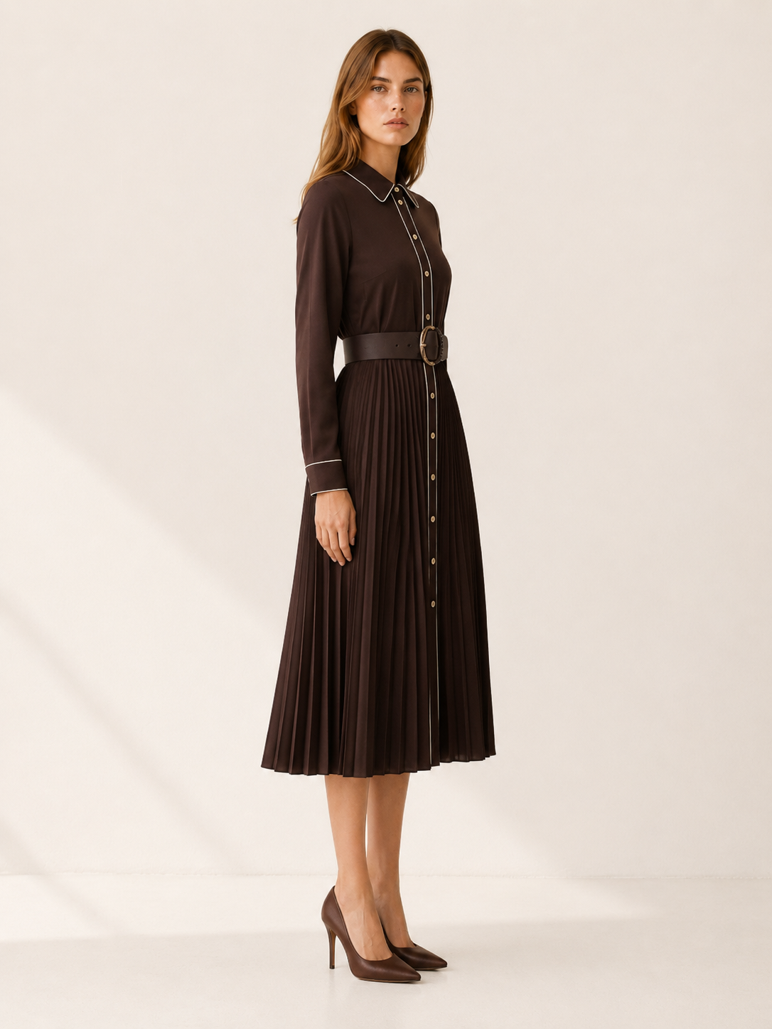 Samara | Chiffon Midi Dress with Pleated Skirt