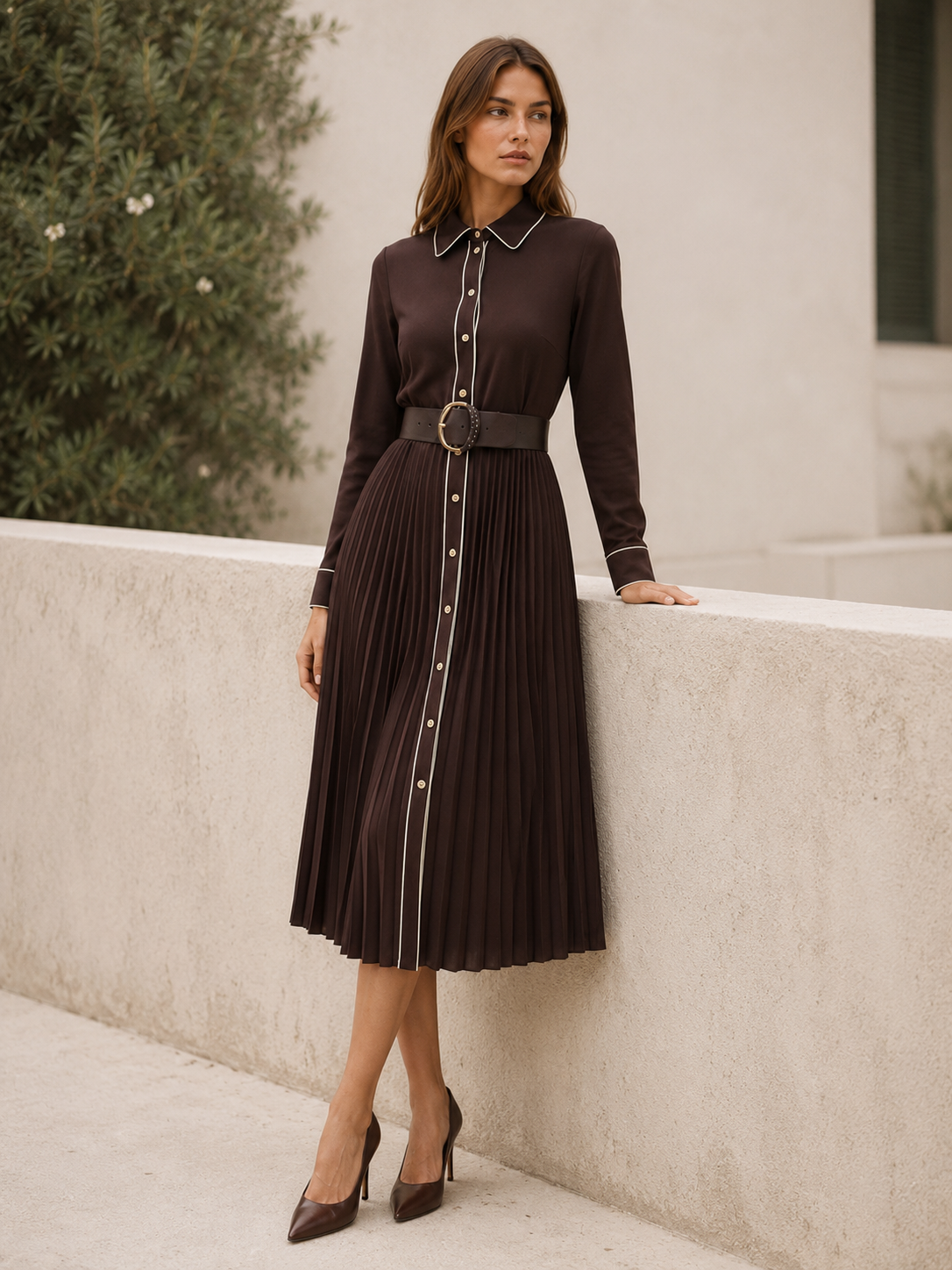 Samara | Chiffon Midi Dress with Pleated Skirt