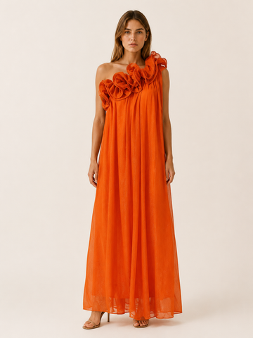 Sanae | One Shoulder Maxi Dress with Ruffle Detail