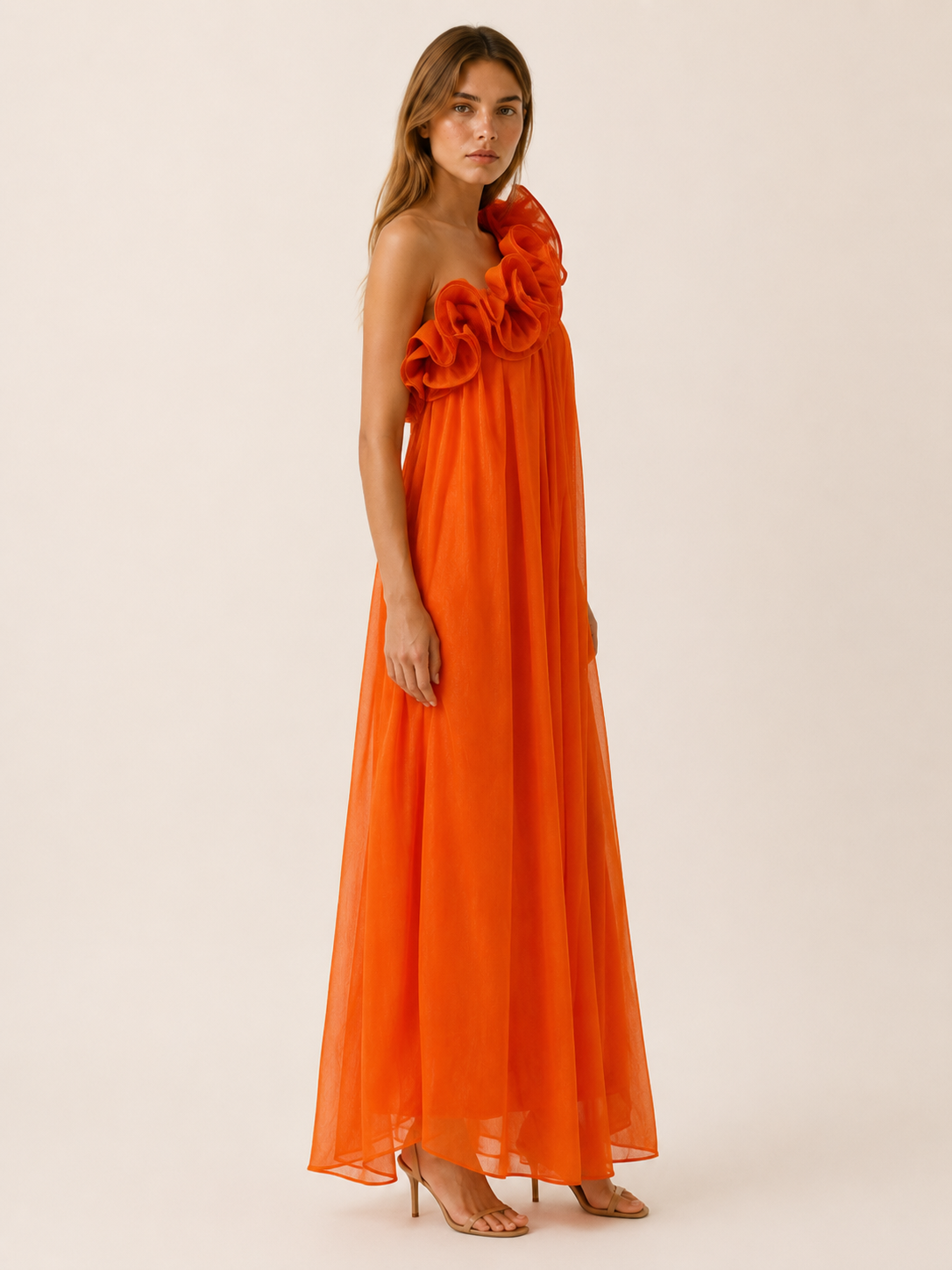 Sanae | One Shoulder Maxi Dress with Ruffle Detail